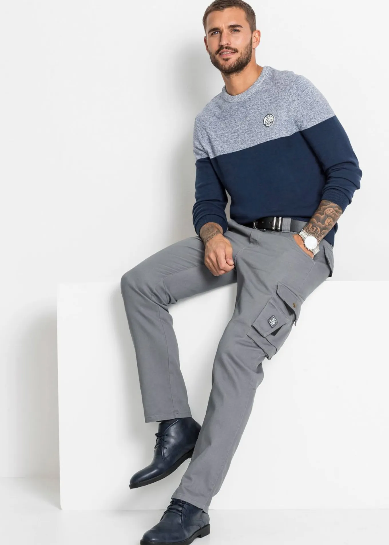 Jersey de punto fino con color block y algodón
