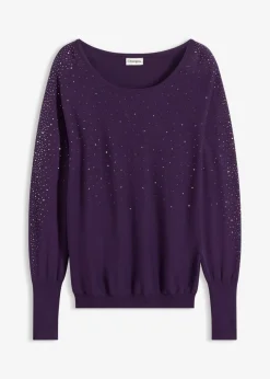 Jersey de punto fino con aplicación de piedras brillantes