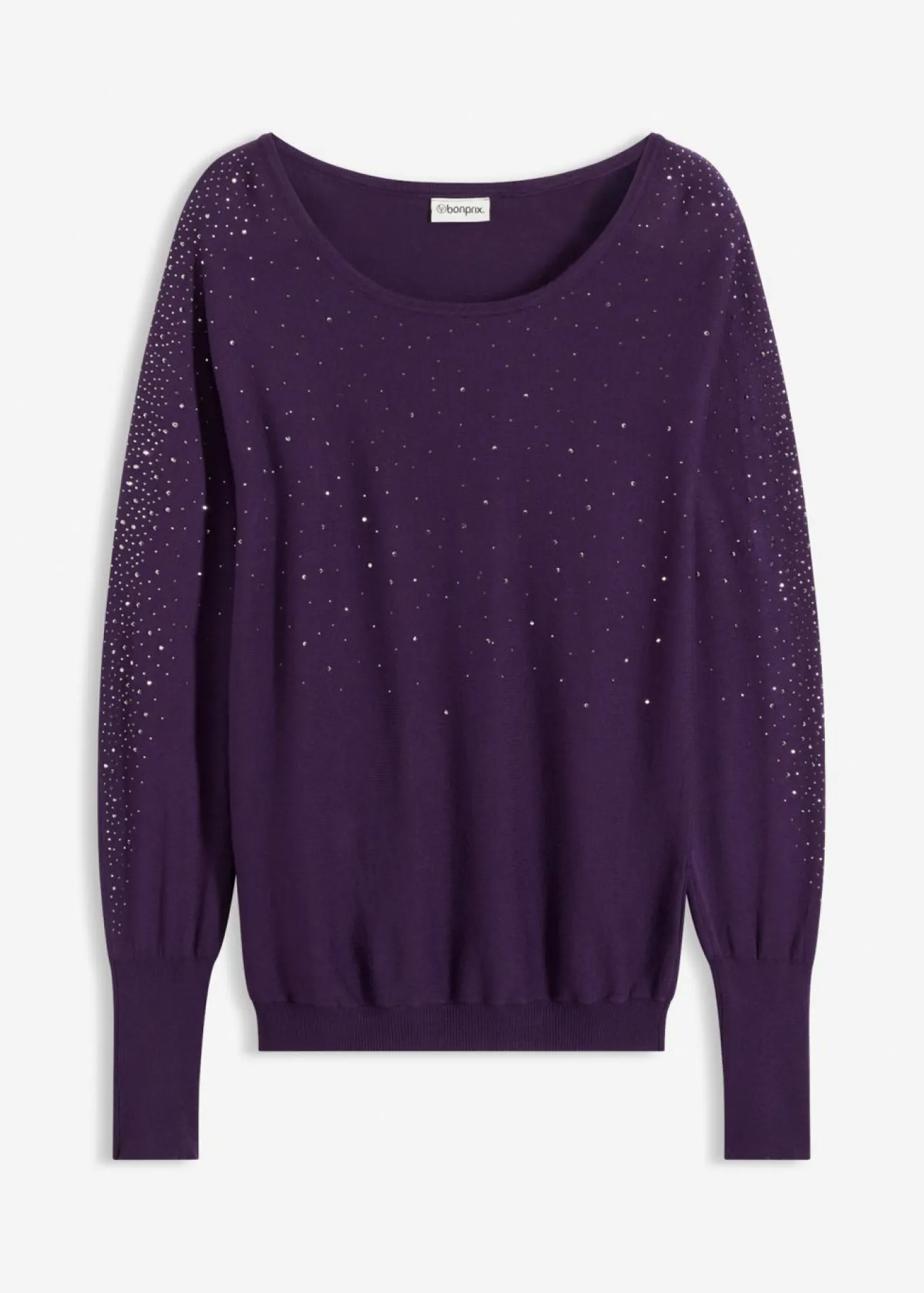 Jersey de punto fino con aplicación de piedras brillantes