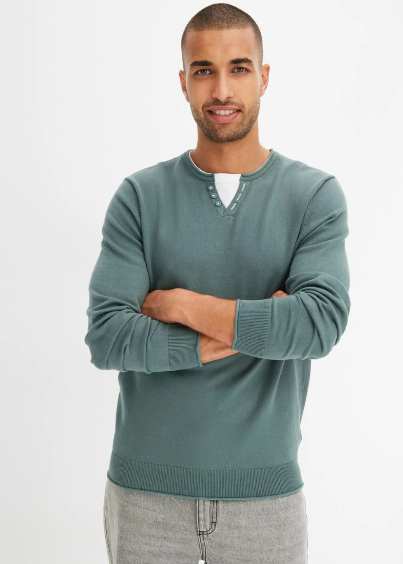 Jersey de punto fino con aspecto 2 en 1 de suave mezcla de algodón