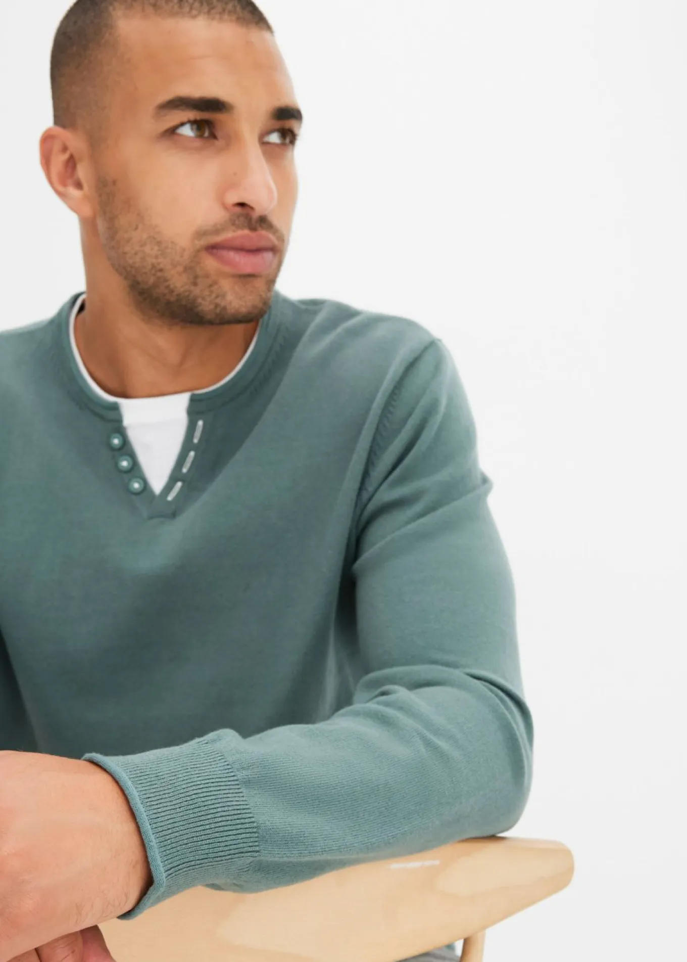 Jersey de punto fino con aspecto 2 en 1 de suave mezcla de algodón