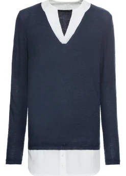 Jersey de punto fino con inserto de blusa