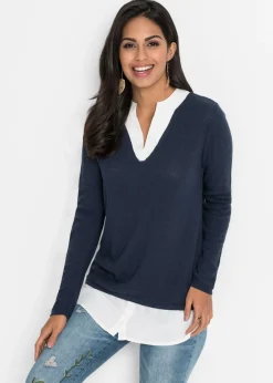 Jersey de punto fino con inserto de blusa