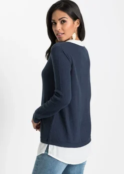 Jersey de punto fino con inserto de blusa