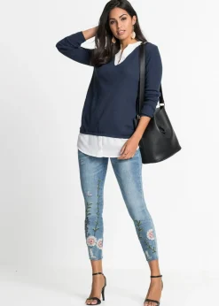 Jersey de punto fino con inserto de blusa