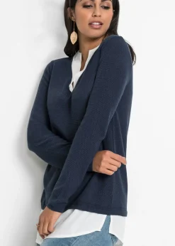 Jersey de punto fino con inserto de blusa