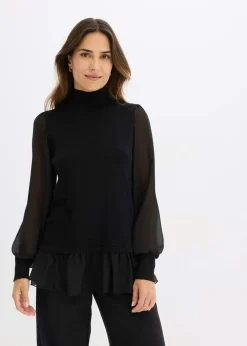 Jersey de punto fino con inserto de blusa