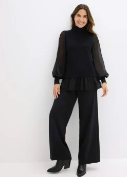 Jersey de punto fino con inserto de blusa