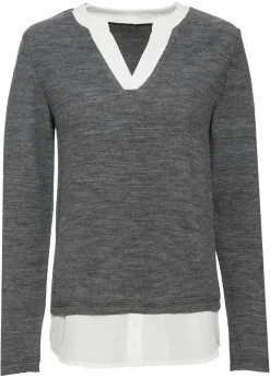 Jersey de punto fino con inserto de blusa