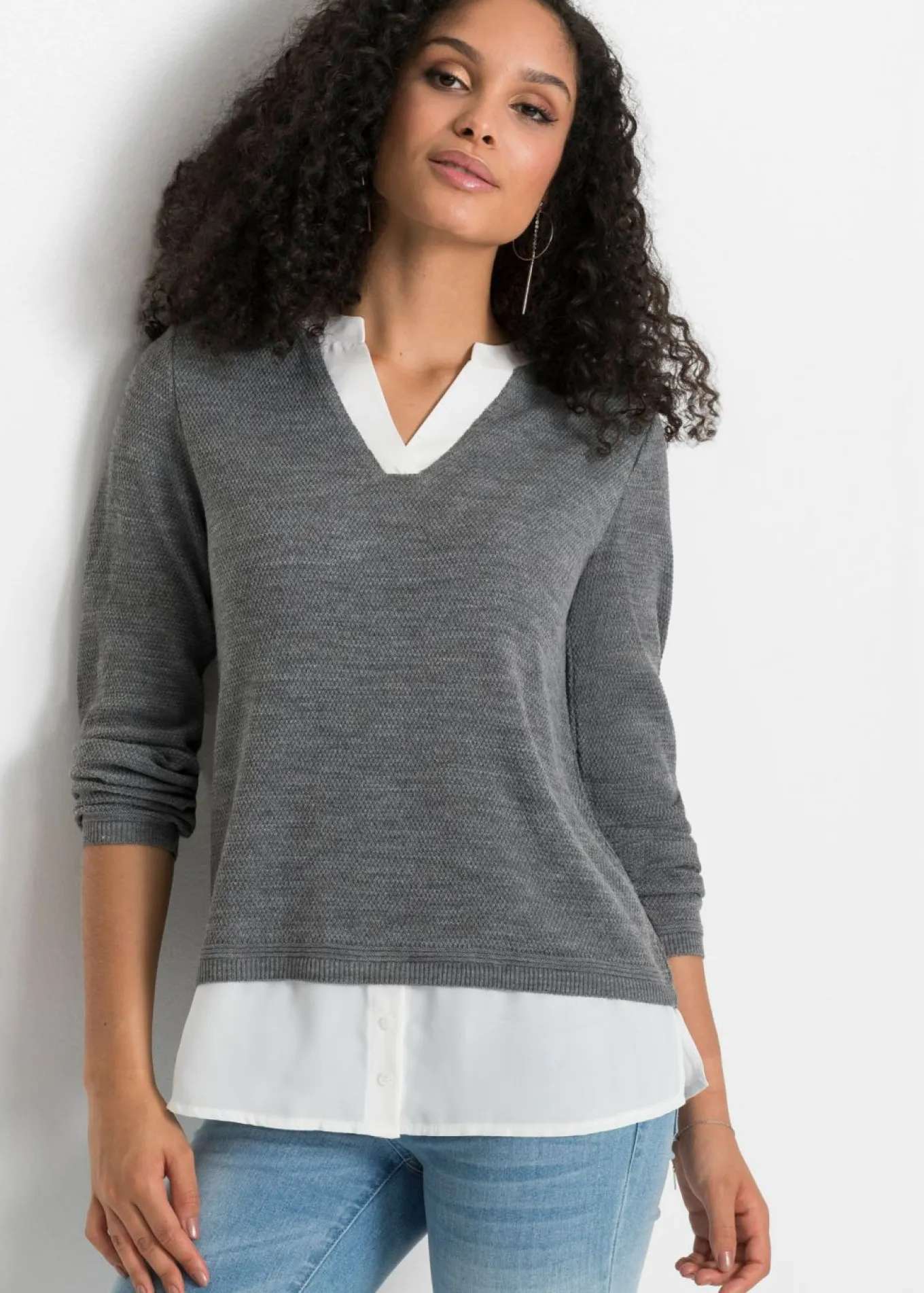 Jersey de punto fino con inserto de blusa