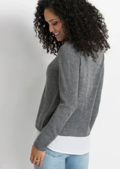 Jersey de punto fino con inserto de blusa