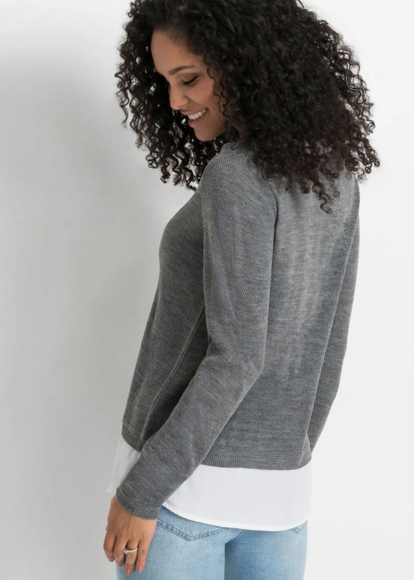 Jersey de punto fino con inserto de blusa