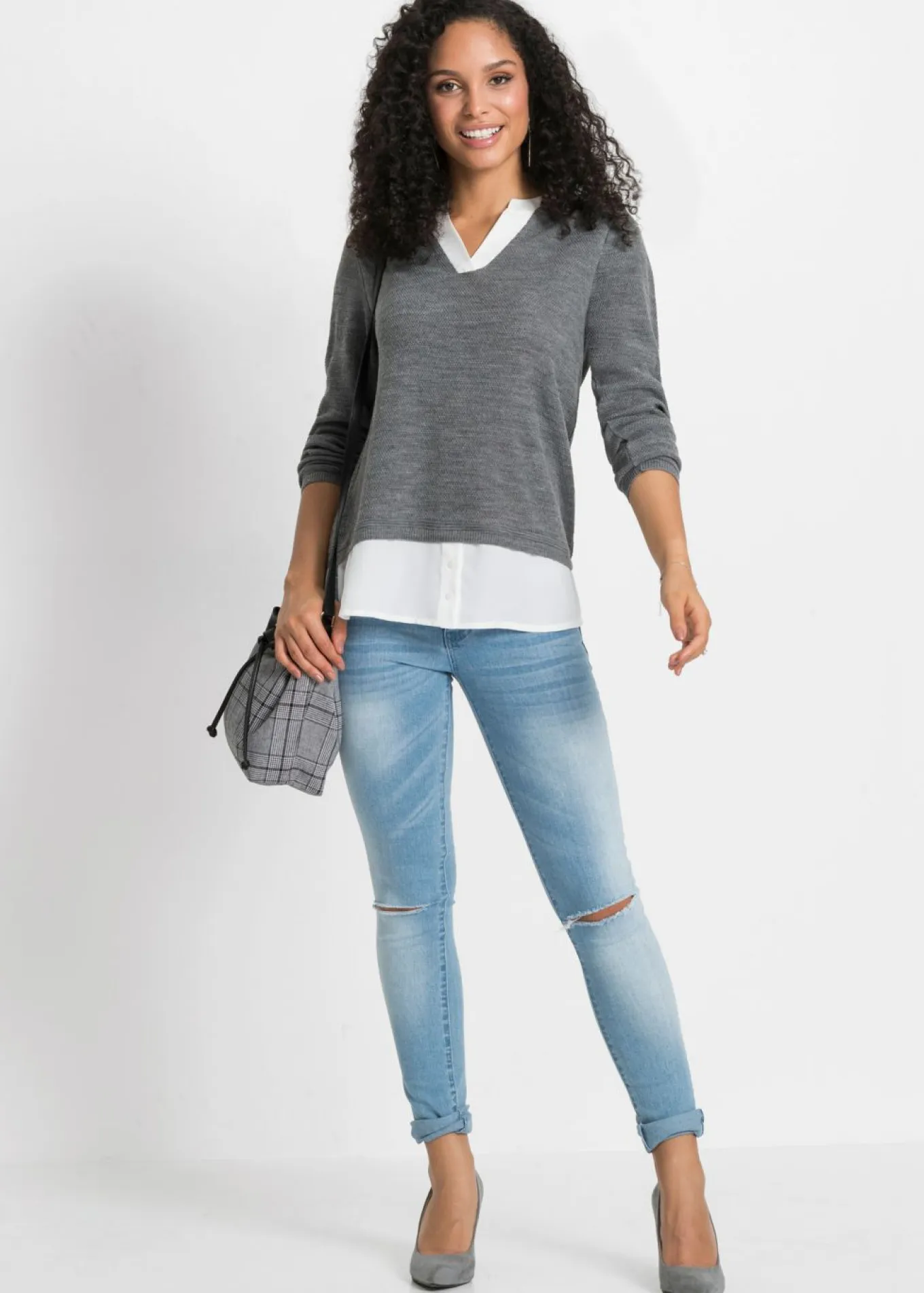 Jersey de punto fino con inserto de blusa