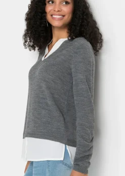 Jersey de punto fino con inserto de blusa