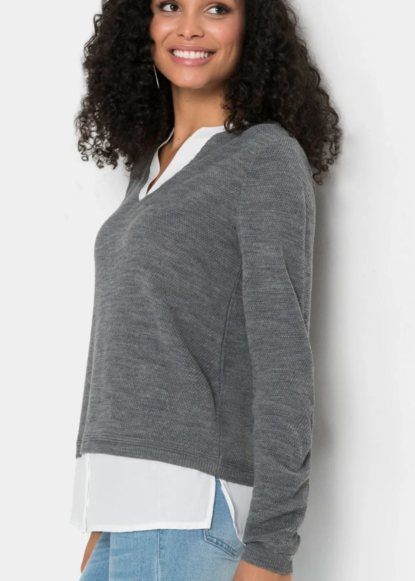 Jersey de punto fino con inserto de blusa