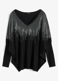 Jersey de punto fino con aplicación de piedras brillantes