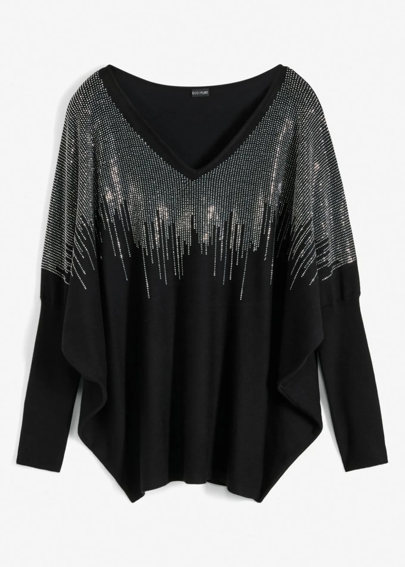 Jersey de punto fino con aplicación de piedras brillantes
