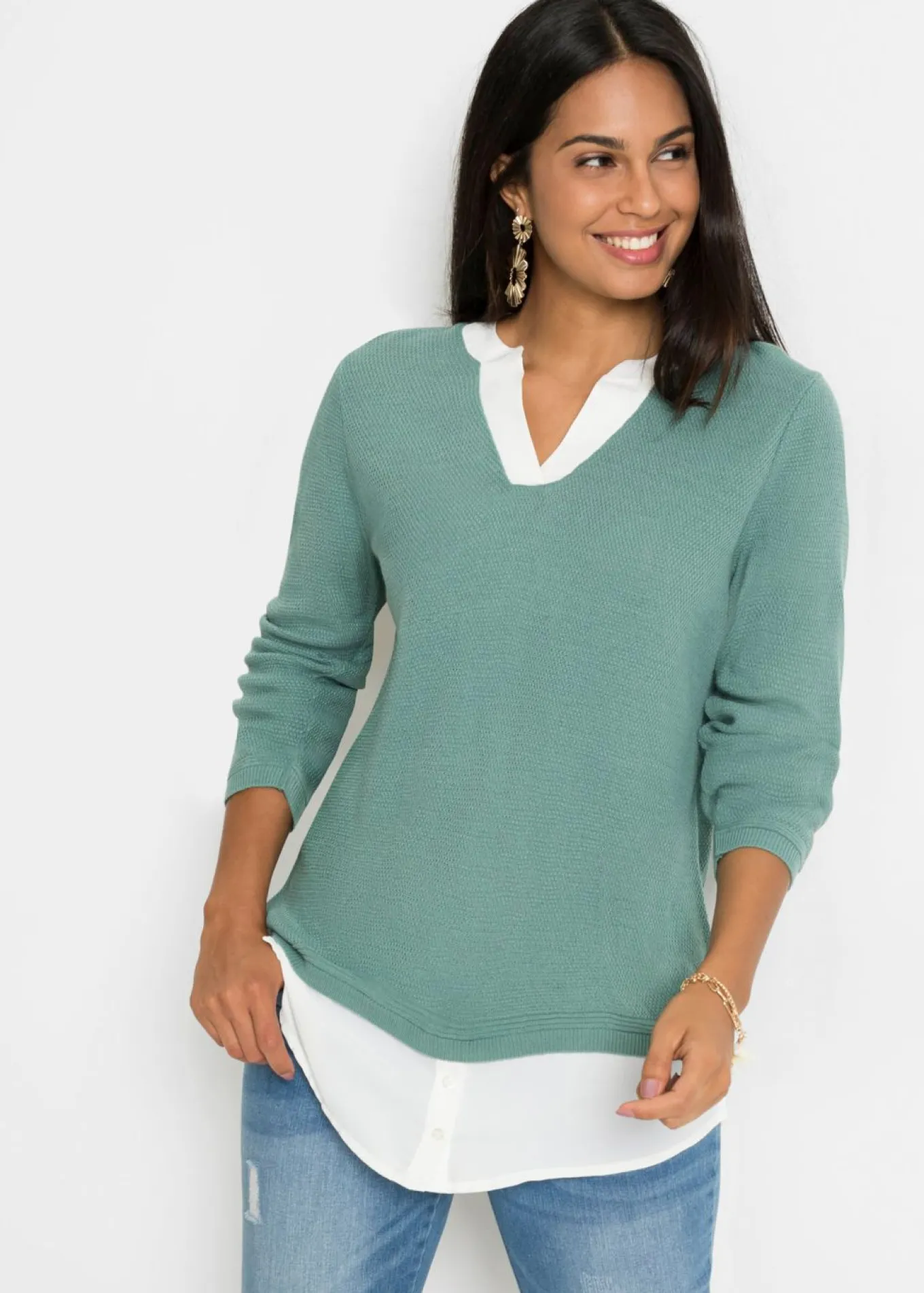 Jersey de punto fino con inserto de blusa
