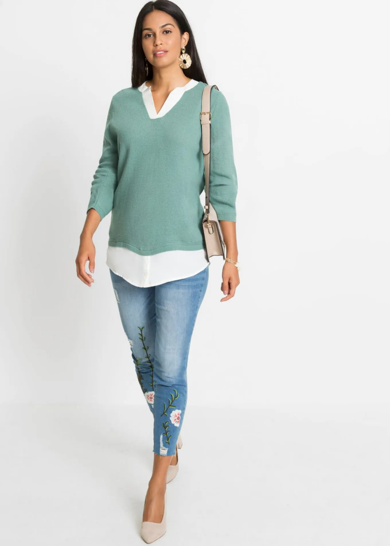 Jersey de punto fino con inserto de blusa