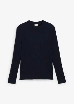 Jersey de punto fino con patrón trenzado de suave mezcla de algodón, slim fit