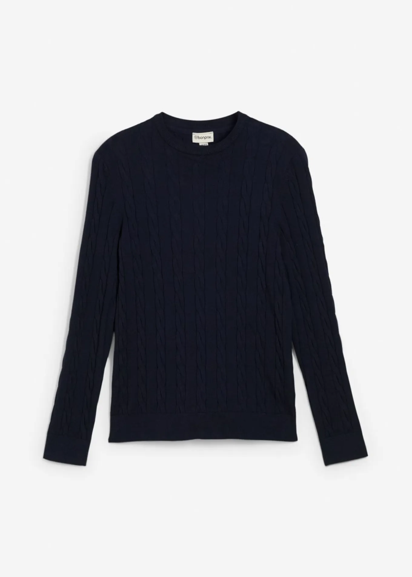 Jersey de punto fino con patrón trenzado de suave mezcla de algodón, slim fit