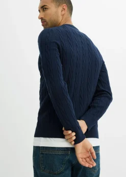 Jersey de punto fino con patrón trenzado de suave mezcla de algodón, slim fit