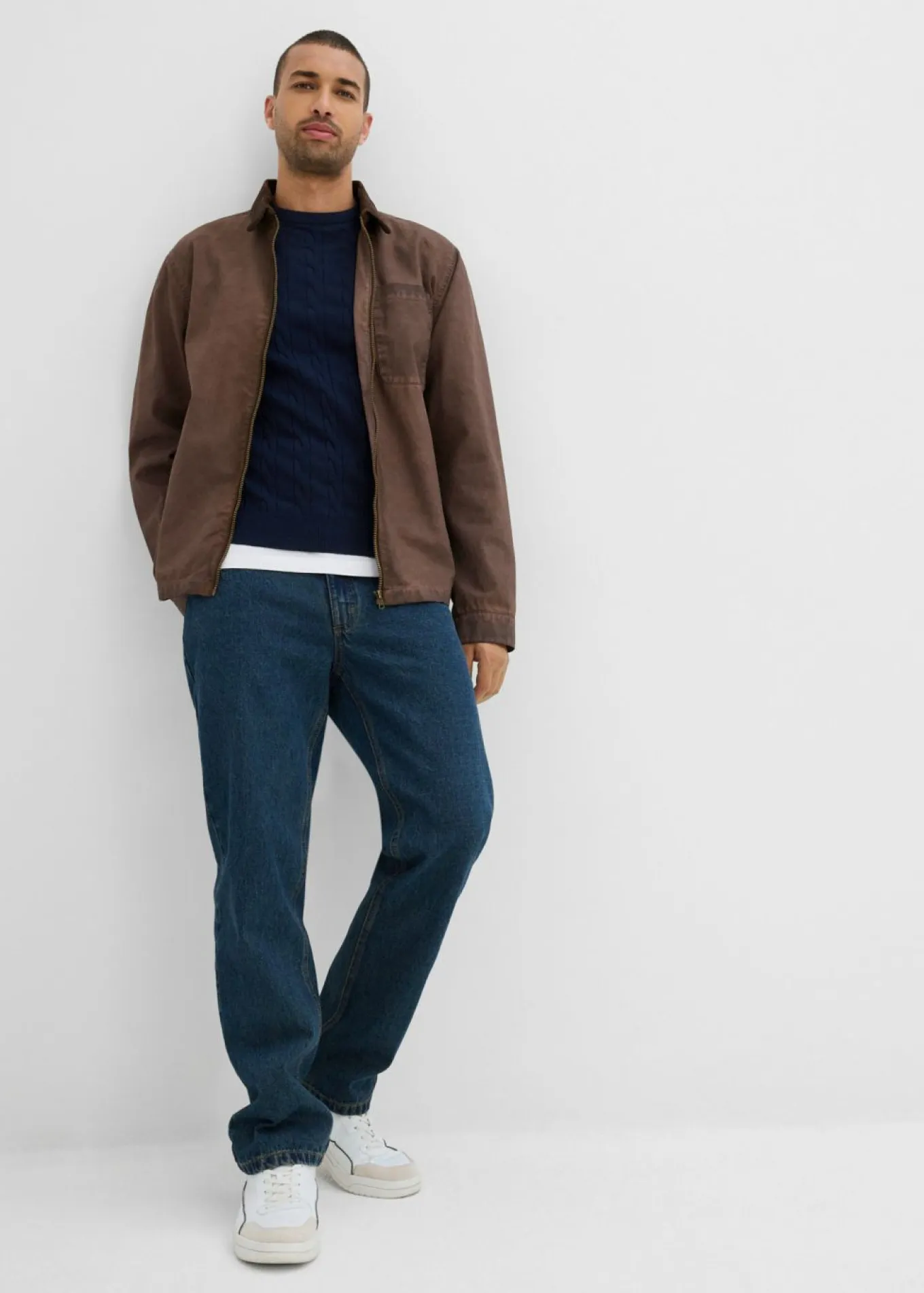 Jersey de punto fino con patrón trenzado de suave mezcla de algodón, slim fit