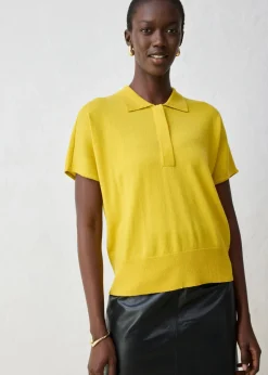 Jersey de punto fino con contenido de seda y cuello tipo polo