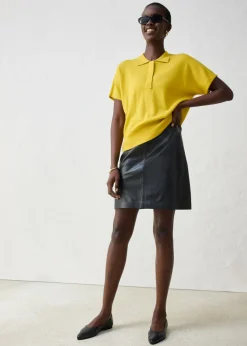 Jersey de punto fino con contenido de seda y cuello tipo polo