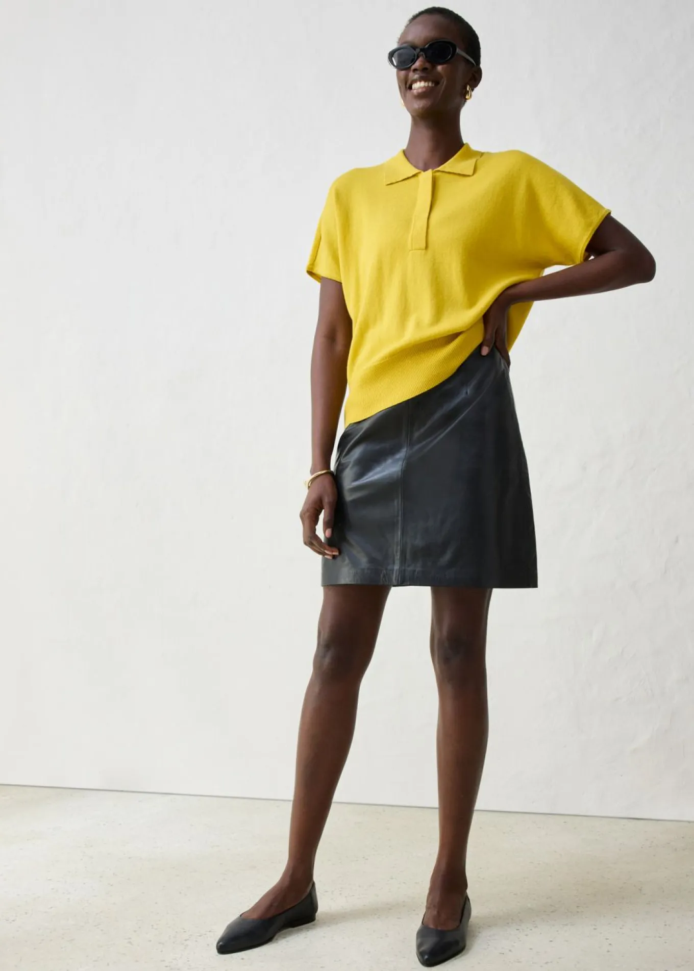 Jersey de punto fino con contenido de seda y cuello tipo polo