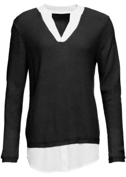 Jersey de punto fino con inserto de blusa