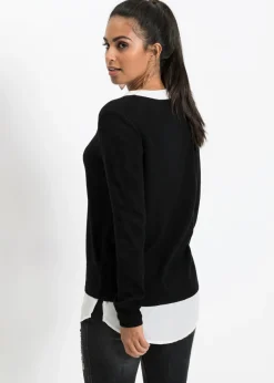 Jersey de punto fino con inserto de blusa