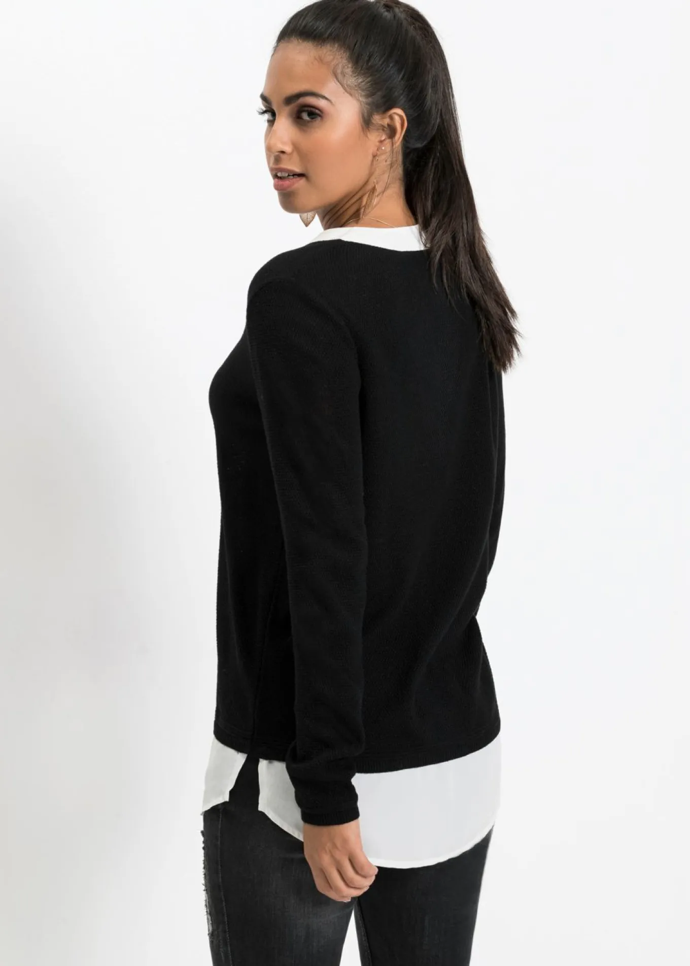 Jersey de punto fino con inserto de blusa