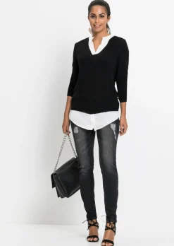 Jersey de punto fino con inserto de blusa