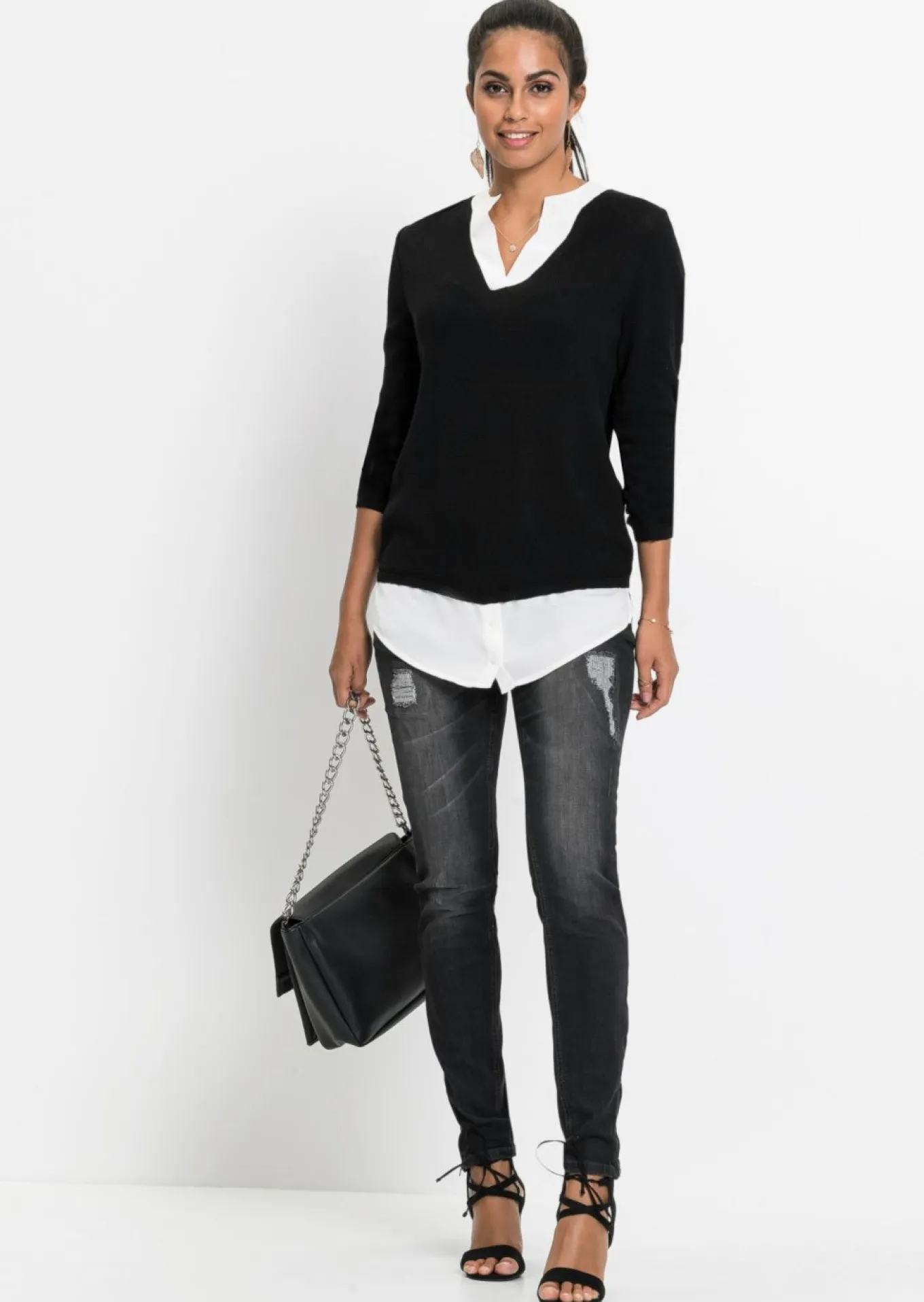 Jersey de punto fino con inserto de blusa