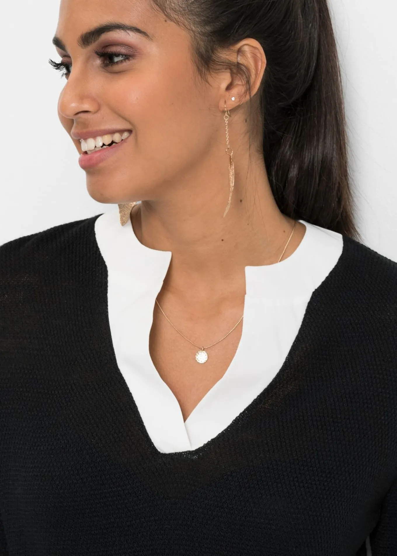 Jersey de punto fino con inserto de blusa