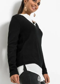 Jersey de punto fino con inserto de blusa