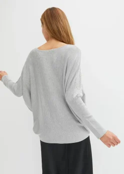 Jersey de punto fino con aplicación de piedras brillantes