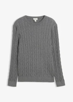 Jersey de punto fino con patrón trenzado de suave mezcla de algodón, slim fit