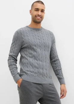 Jersey de punto fino con patrón trenzado de suave mezcla de algodón, slim fit