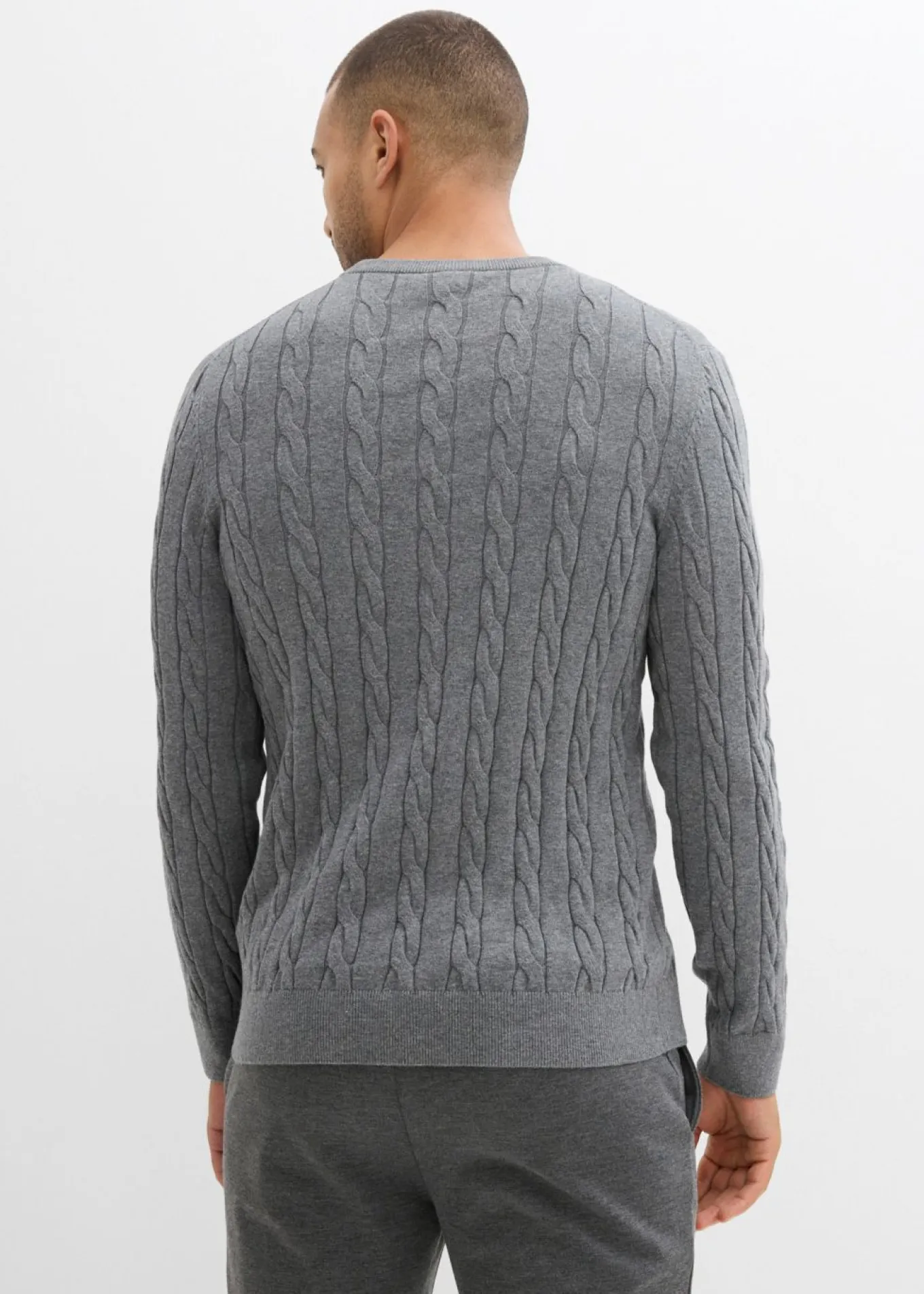 Jersey de punto fino con patrón trenzado de suave mezcla de algodón, slim fit