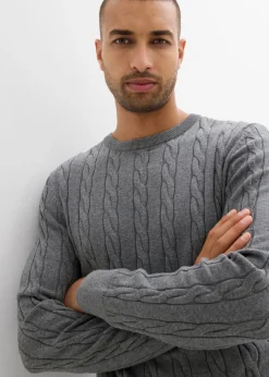 Jersey de punto fino con patrón trenzado de suave mezcla de algodón, slim fit