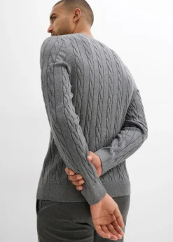 Jersey de punto fino con patrón trenzado de suave mezcla de algodón, slim fit
