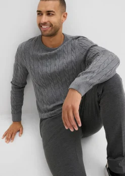 Jersey de punto fino con patrón trenzado de suave mezcla de algodón, slim fit
