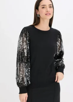 Jersey de punto fino con mangas de lentejuelas
