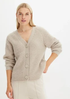 Jersey de punto grueso de canalé con efecto brillante