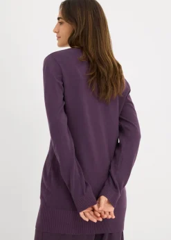 Jersey largo básico, de punto fino, con escote en V