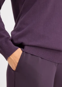 Jersey largo básico, de punto fino, con escote en V