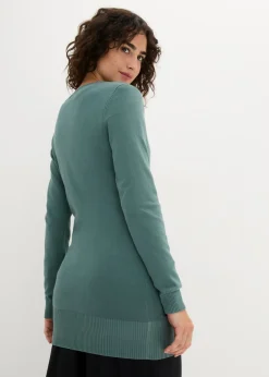 Jersey largo básico, de punto fino, con escote en V