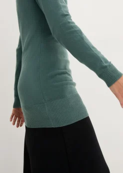 Jersey largo básico, de punto fino, con escote en V